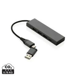 Hub USB 2.0 z USB C, aluminium z recyklingu / Szary P308.682
