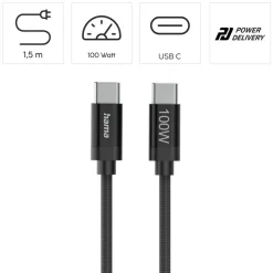 Kabel do ładowania Hama 100W / Czarny VH018-03