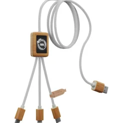 Kabel do ładowania SCX.design C39 z podświetlanym logo 3-w-1 z plastiku PET z recyklingu i z kwadratową drewnianą obudową / Biały 2PX10801