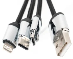 Kabel 3 w 1 z podświetlanym logo w drewnianej obudowie / Beżowy EG061213