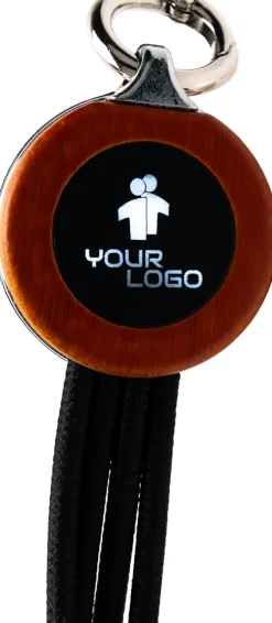 Kabel 3 w 1 z podświetlanym logo w drewnianej obudowie / Beżowy EG061213