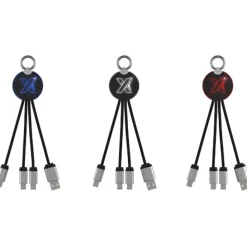 Kabel z podświetlonym logo 3w1 z brelokiem - SCX.design C16 / Czarny 2PX00290
