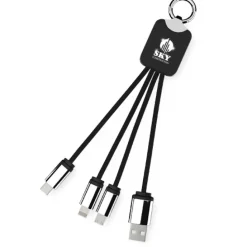 Kabel z podświetlonym logo 3w1 z brelokiem - SCX.design C15 / Czarny 2PX00190