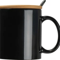 Kubek ceramiczny z łyżeczką 300 ml LOTHAR / Czarny 8296903