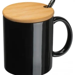 Kubek ceramiczny z łyżeczką 300 ml LOTHAR / Czarny 8296903