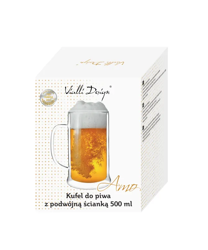 Kufel do piwa z podwójną ścianką 500ml AMO Vialli Design / Bezbarwny VD1228