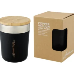 Lagan Miedziany kubek ze stali nierdzewnej o pojemności 300 ml, izolowany próżniowo, z bambusową pokrywką / Czarny 10067090