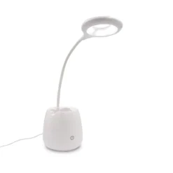 Lampka na biurko, głośnik bezprzewodowy 3W, stojak na telefon, pojemnik na przybory do pisania | Asar / Biały V0188-02