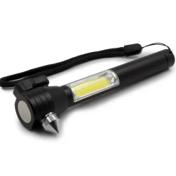 Latarka bezpieczeństwa 1 LED COB, przecinak do pasów, młotek bezpieczeństwa | Flint / Czarny V0925-03