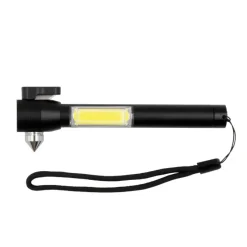 Latarka bezpieczeństwa 1 LED COB, przecinak do pasów, młotek bezpieczeństwa | Flint / Czarny V0925-03