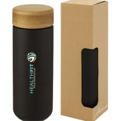 Lumi ceramiczny kubek z bambusową pokrywką o pojemności 300 ml / Czarny 10070590