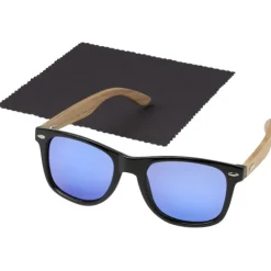 Lustrzane okulary przeciwsłoneczne wykonane z plastiku PET z recyklingu/drewna Hiru z polaryzacją w pudełku upominkowym / Drewno 12700271