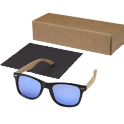 Lustrzane okulary przeciwsłoneczne wykonane z plastiku PET z recyklingu/drewna Hiru z polaryzacją w pudełku upominkowym / Drewno 12700271