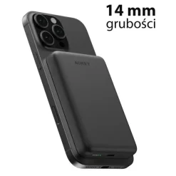 Magnetyczny, bezprzewodowy power bank 10000 mAh Aukey / Czarny VAM12-03