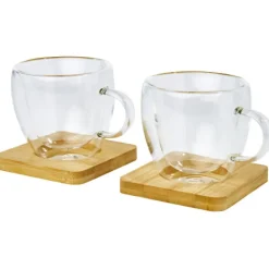 Manti 2 sztuki, szklany kubek o pojemności 100 ml z bambusową podkładką / Przezroczysty 11331401