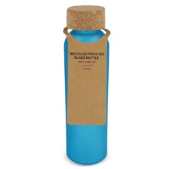 Matowa szklana butelka z recyklingu z korkiem 500ml / Ecru / niebieski LT98880-N5411