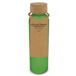 Matowa szklana butelka z recyklingu z korkiem 500ml / Ecru / jasnozielony LT98880-N5432