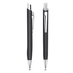 Metalowy dłługopis z gumowanym wykończeniem / Crome / Czarny IP13150611