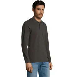 PERFECT MEN LSL POLO 180g / Charcoal melange S02087-CE-S