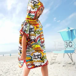Poncho drukowane z mikrofibry / Wielokolorowy BRN06A