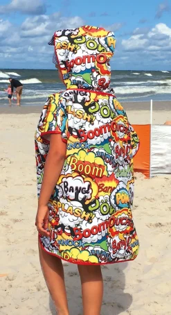 Poncho drukowane z mikrofibry / Wielokolorowy BRN06A