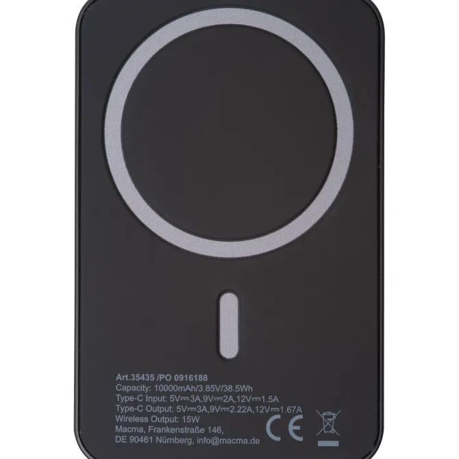 Power bank magnetyczny z ABS z recyklingu 10000 mAh DONNA / Czarny 3543503