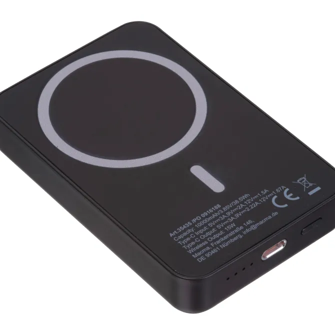 Power bank magnetyczny z ABS z recyklingu 10000 mAh DONNA / Czarny 3543503