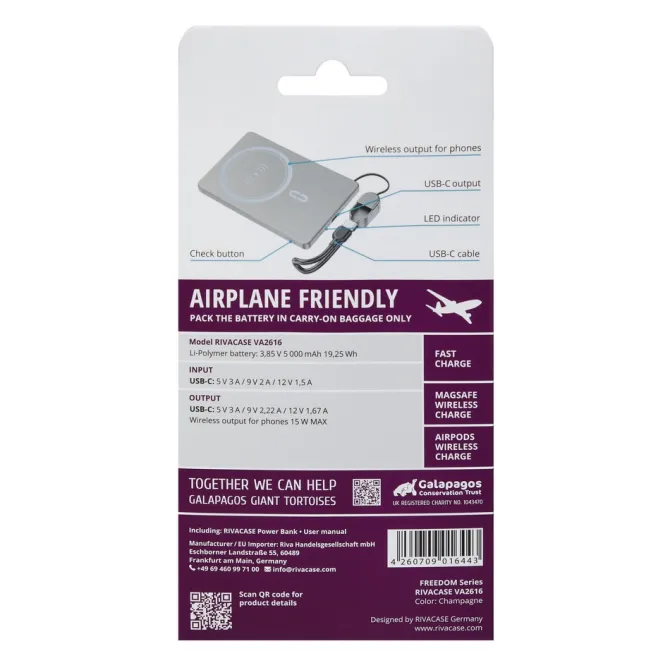 Power Bank Magsafe indukcyjny 15W VA2616 5000 mAh RIVACASE / Szary EG834707