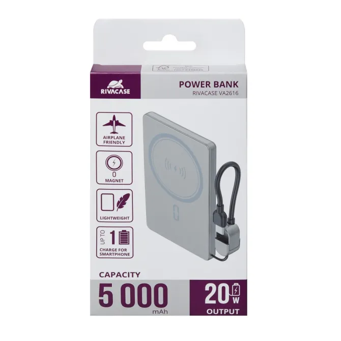 Power Bank Magsafe indukcyjny 15W VA2616 5000 mAh RIVACASE / Szary EG834707