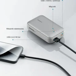 Power bank 20000 mAh Aukey / Srebrny VAM14-32