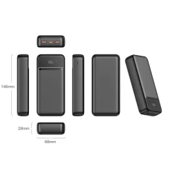Powerbank Nolu z wyświetlaczem LED 20000 mAh / Czarny LT95519-N0002