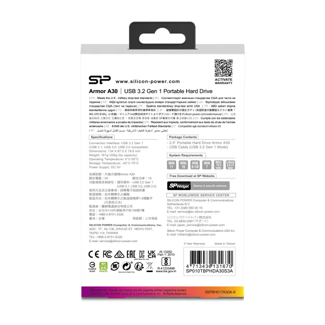 Przenośny dysk Armor A30, 2TB Silicon Power / Biały EG821106