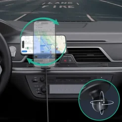 Samochodowy uchwyt do telefonu, magnetyczna ładowarka bezprzewodowa 15W Aukey / Czarny VAM09-03