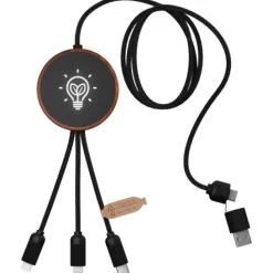 SCX.design C40 kabel ładujący z podświetlanym logo 5-w-1 rPET i z podkładką ładującą 10 W / Drewno 2PX07371