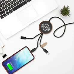 SCX.design C40 kabel ładujący z podświetlanym logo 5-w-1 rPET i z podkładką ładującą 10 W / Drewno 2PX07371