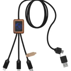 SCX.design C38 kabel do ładowania z podświetlanym logo 5-w-1 rPET i z kwadratową drewnianą obudową / Czerwony 2PX07221
