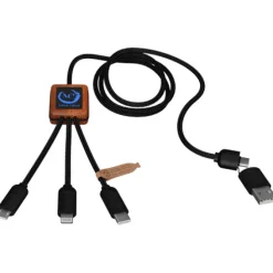SCX.design C37 kabel do ładowania z podświetlanym logo 5-w-1 rPET i z okrągłą drewnianą obudową / Drewno 2PX07171