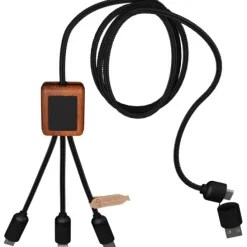 SCX.design C37 kabel do ładowania z podświetlanym logo 5-w-1 rPET i z okrągłą drewnianą obudową / Drewno 2PX07171