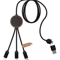 SCX.design C37 kabel do ładowania z podświetlanym logo 5-w-1 rPET i z okrągłą drewnianą obudową / Drewno 2PX07171