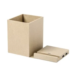 Składana ładowarka bezprzewodowa 5W z kartonu z recyklingu, hub USB 2.0, pojemnik na przybory do pisania, stojak na telefon / Neutralny V0178-00
