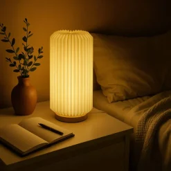 Składana papierowa lampa LED Coollux Aurora Tall na drewnianej podstawie, 32 cm / Naturalny LT40726-N0094