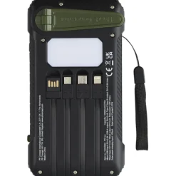 Soldy powerbank solarny o pojemności 10 000 mAh z dynamem wykonany z tworzyw sztucznych pochodzących z recyklingu z certyfika / Zieleń wojskowa 12434664