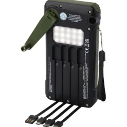Soldy powerbank solarny o pojemności 10 000 mAh z dynamem wykonany z tworzyw sztucznych pochodzących z recyklingu z certyfika / Zieleń wojskowa 12434664