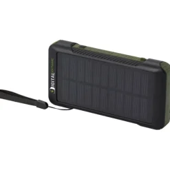 Soldy powerbank solarny o pojemności 10 000 mAh z dynamem wykonany z tworzyw sztucznych pochodzących z recyklingu z certyfika / Zieleń wojskowa 12434664