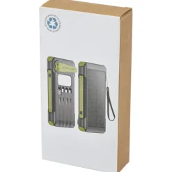 Soldy powerbank solarny o pojemności 10 000 mAh z dynamem wykonany z tworzyw sztucznych pochodzących z recyklingu z certyfika / Zieleń wojskowa 12434664