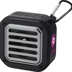 Solo plastikowy głośnik solarny Bluetooth® IPX5 o mocy 3 W z karabińczykiem wykonany z tworzywa pochodzącego z recyklingu z c / Czarny 12434790