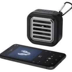 Solo plastikowy głośnik solarny Bluetooth® IPX5 o mocy 3 W z karabińczykiem wykonany z tworzywa pochodzącego z recyklingu z c / Czarny 12434790