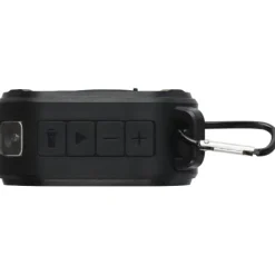 Solo plastikowy głośnik solarny Bluetooth® IPX5 o mocy 3 W z karabińczykiem wykonany z tworzywa pochodzącego z recyklingu z c / Czarny 12434790