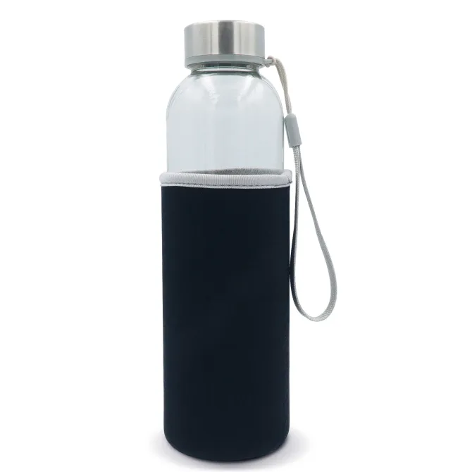 Szklana butelka na wodę z rękawem 500ML / Transparentny / ciemnoniebieski LT98822-N0410