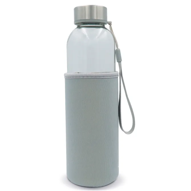 Szklana butelka na wodę z rękawem 500ML / Transparentny / szary LT98822-N0461